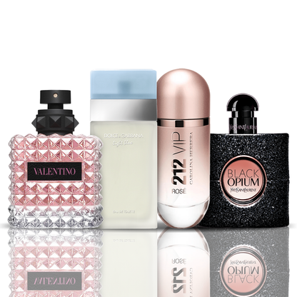 Conjunto 4 Perfumes | Valentino + Light Blue + 212 VIP Rose + Black Opium 100 ml